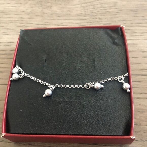 SILVER PEARL BRACELET + WHITE RHODIUM PLATED - Picture 2 of 8